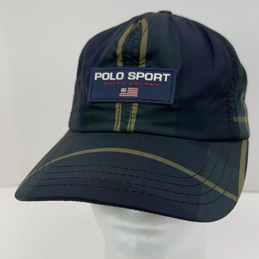 Vtg POLO RALPH LAUREN Cap Tartan Plaid Fleece Lined Hat Adult OS Nylon USA Hat‎